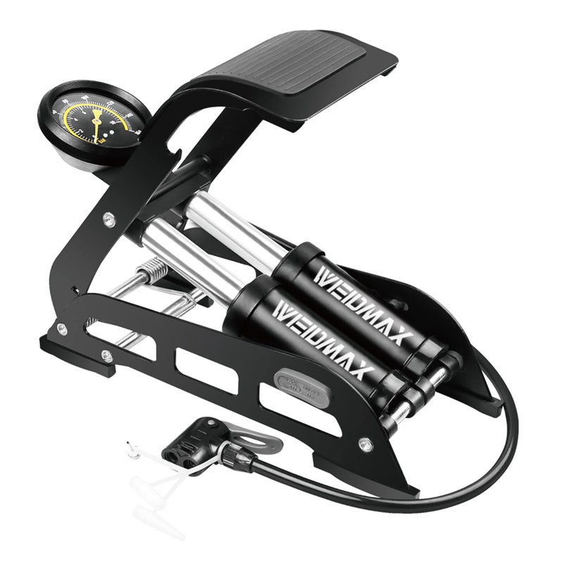 WEIDMAX Double Barrel Pedal Pump, WEIDMAX Double Cylinder Bike Pump, Bicycle Foot Pump, Portable Bike Floor Air Pump, with Pressure Gauge and Intelligent Valve Head - Image 1